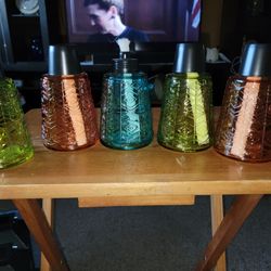 🆕️5 MULTI COLORED GLASS TORCHES, WITH CAPS