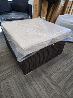 Outdoor Wicker Ottoman with Cushion