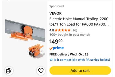 VEVOR Electric Hoist Manual Trolley 1 Ton