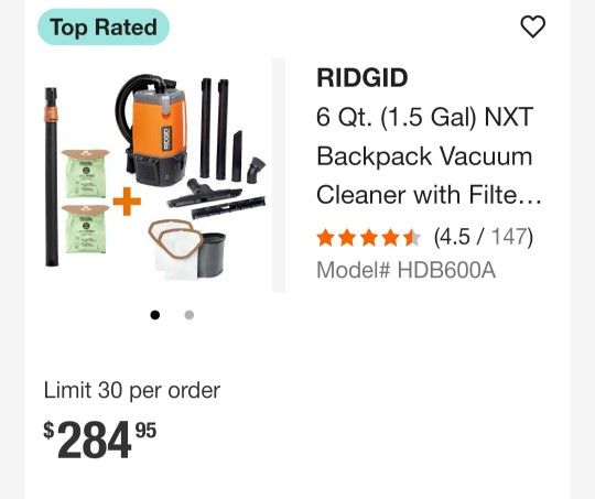 New In Box Ridgid Nxt 1.5 Gal Backpack Vacuum With All The accessories