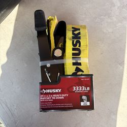 Husky 27 FT X 2 IN HEAVY-DUTY RATCHET TIE-DOWN WITH FLAT HOOK