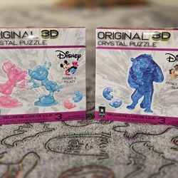 2 Bepuzzled Deluxe Disney 3D Crystal Jigsaw Puzzles NEW Beast - Minnie & Mickey