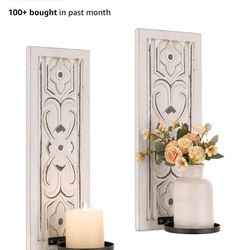 Distressed Candle Sconces Wall Decor Set of 2