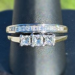 14k White Gold 2.02 CTW Princess Cut Diamond Engagement & Wedding Ring 11 size