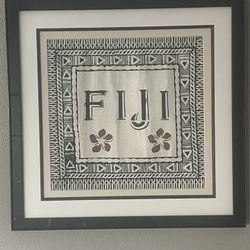 Framed Fijian Artwork On Tapa Cloth 