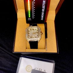 VVS1 Moissanite Watch GRA Certified Pass 💎 Test Mechanical Movement Stainless Steel Dial Leather Strap