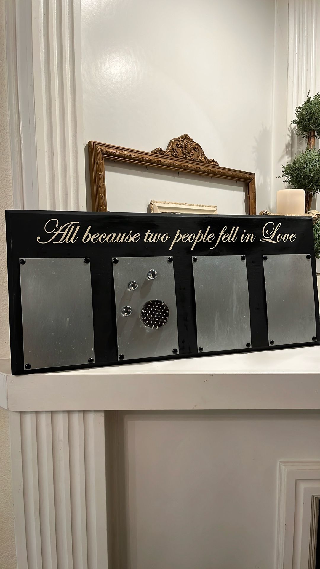 Wood & Metal Memo Board w 4 Strong Magnets 