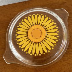 Vintage Pyrex Daisy Sunflower Glass Lid 470-C Yellow Orange Flower 