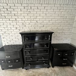 Two End Tables And A 5 Drawer Cabinet 