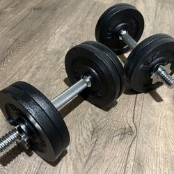 Set Of Cast Iron Adjustable Dumbbells 25 lbs Each.