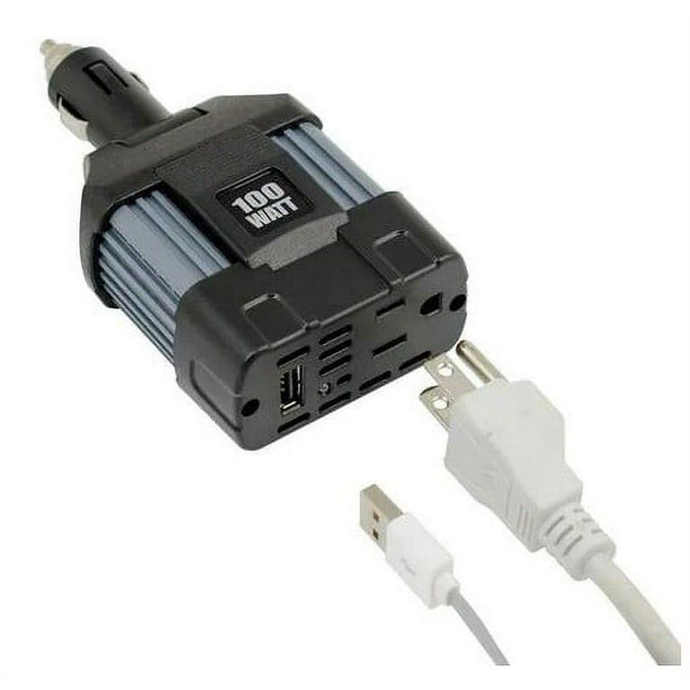 100 WATT POWER INVERTER w/ Dual USB Ports & 110V - 3 Prong Wall Plug Port