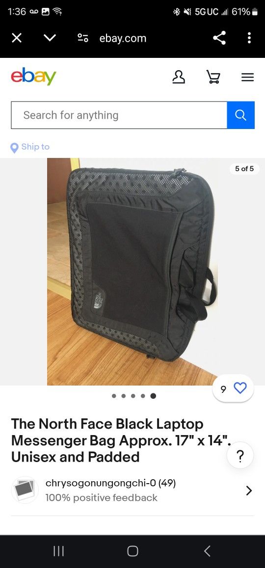 The North Face Black Laptop Messenger Bag Approx. 17" x 14". Unisex and Padded