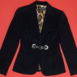 Dolce & Gabbana Black Blazer Jacket Leopard Lining Italy Designer Size 40 Womens