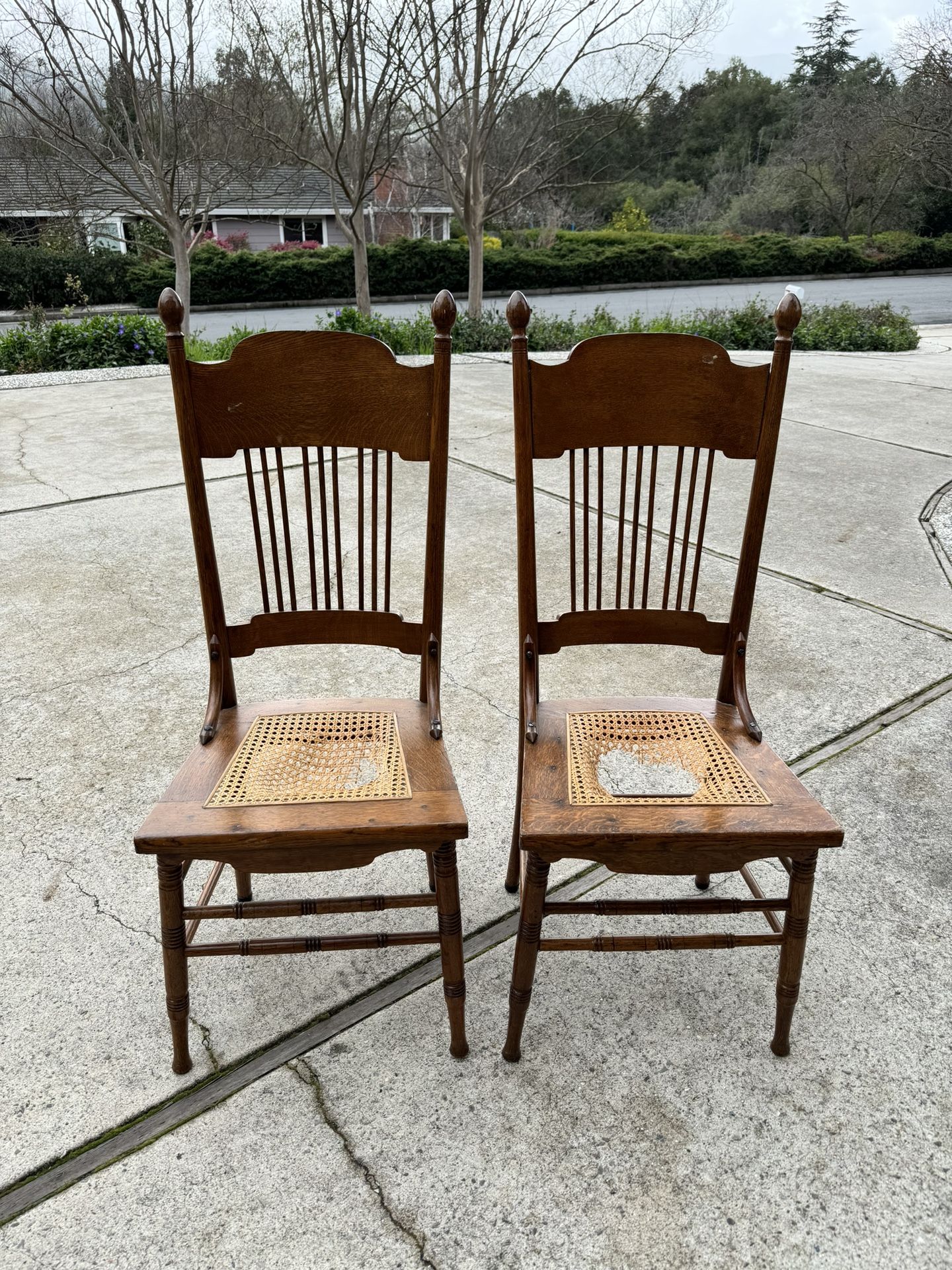 Two Vintage Oak Spindle Chairs