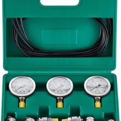 Hydraulic Pressure Test Kit, 250/400/600bar, 3 Gauges 6 Test Couplings 3 Test Hoses, Excavator Hydraulic Test Gauge Set with Portable Carrying Case fo
