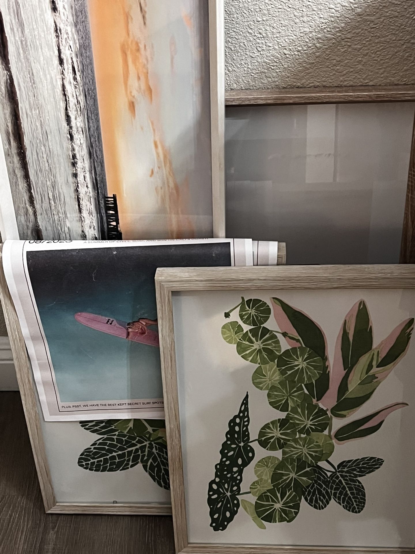 Boho And Surf Prints In White Washed Frames (