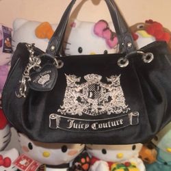 Juicy Couture Twig twin Dog scottie Velour UK Handbag Black NWOT