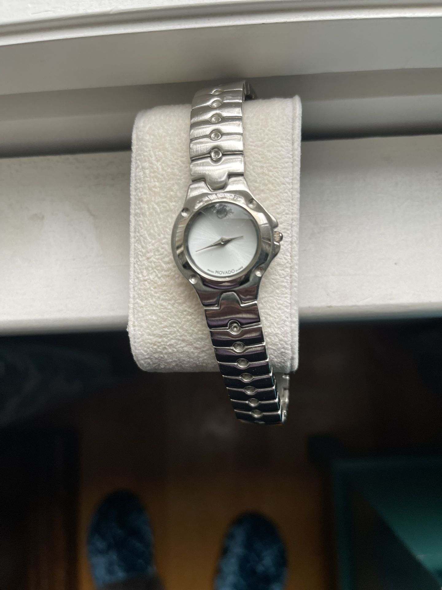 Movado Ladies Silver Watch, White Face . Hardly Used