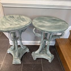 2 Painted Teak Tables $100 Each