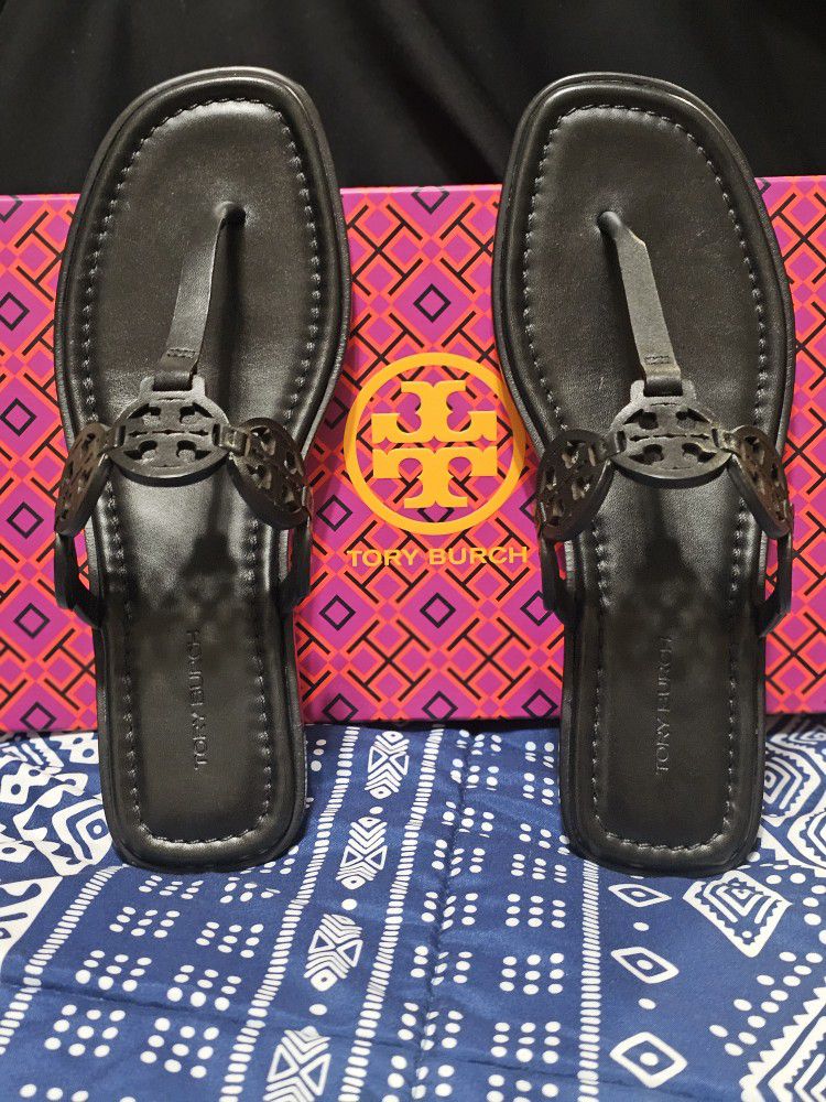 Tory Burch Miller Tiny Thong Black Sandals Size 7