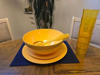 Yellow Plastic Salad Set with Cups