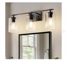 24 in. 3-Light Black Vanity Light with White Cylinder Glass Shades - New