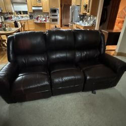 Mahogany Leather Reclining Couch (x2)