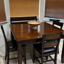 High Table with extension, 3 Stools, and Bench
