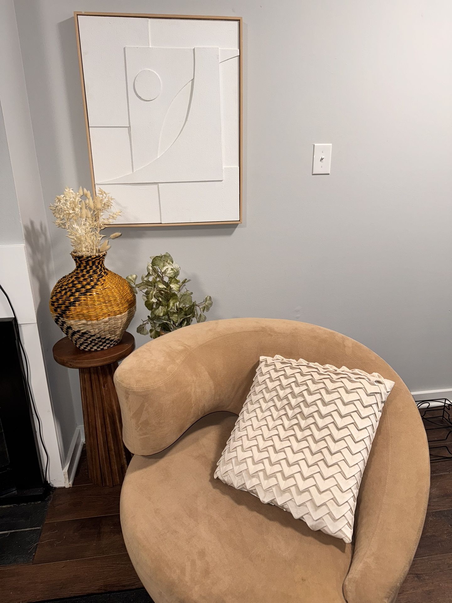 Free delivery Modern Swivel Accent Chair – Beige Suede Fabric