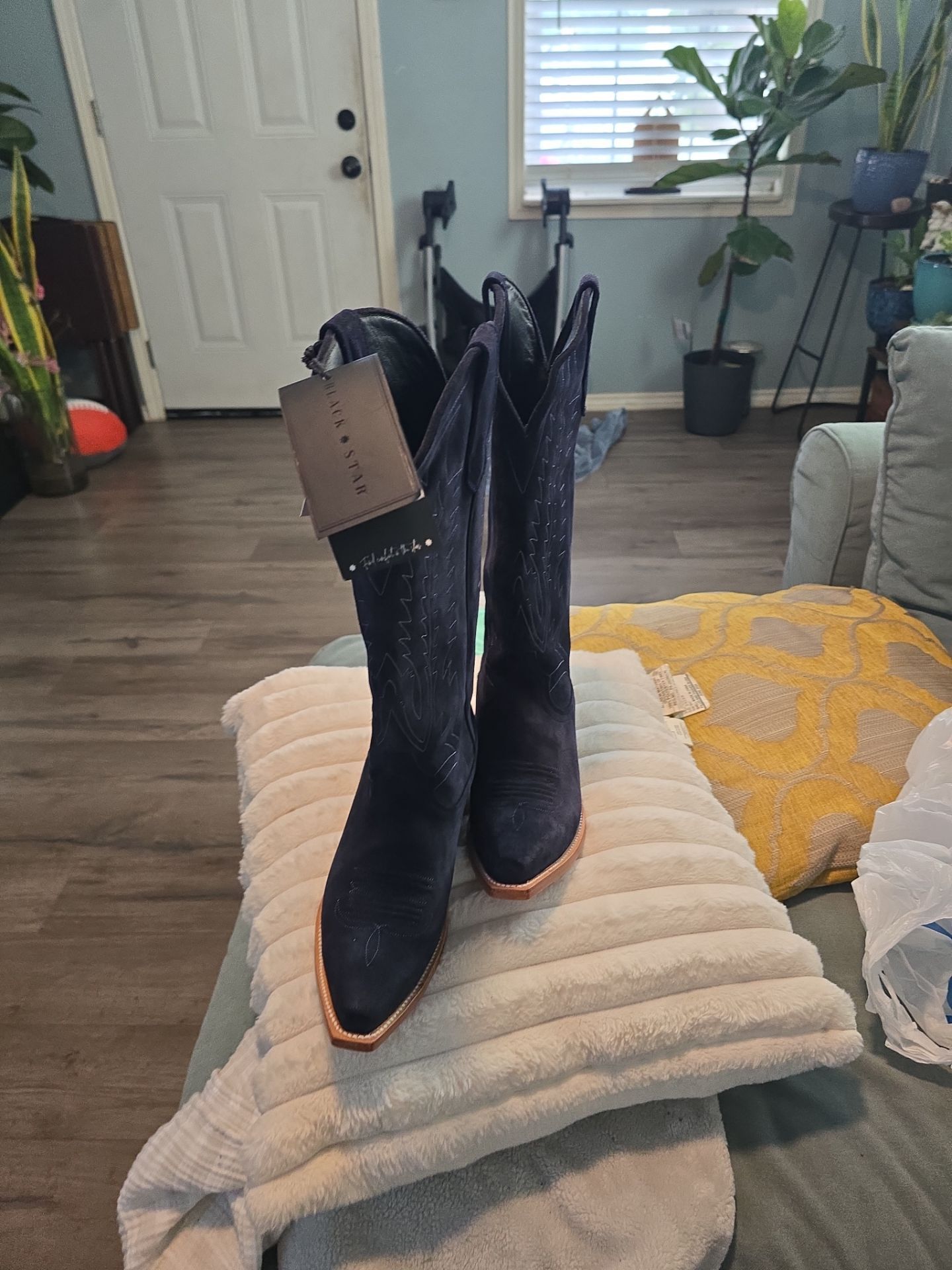 Navy Blue Suade Blackstar Boots