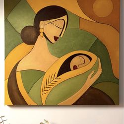 Mother’s Embrace — Original Square Acrylic Painting on Canvas (36×36 inches)