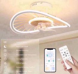 19.6 in. Smart Indoor White Irregular Modern Low Profile Semi Flush Mount Ceiling Fan LED Light with Remote Control App