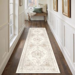 3x8 Cream Hallway Washable Beige Runner Rug