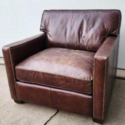 Brown Leather Oversized Chair With Nailhead Accents Larkin Cigar Club Chair by Four Hands