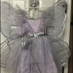 New with tag Pottery Barn Halloween costume 4pc Fairy girls size 7-8 lavender Dress,Wings,Tiara,Wand