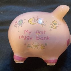 My First Piggy Bank  Train Teddy Bears 6"x 5" Ceramic