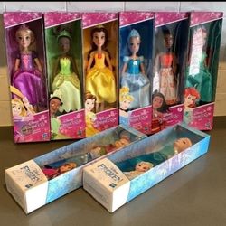 Barbie Disney Princesses Dolls, Elsa Sold! The Lot Includes 7 Dolls New In Box
