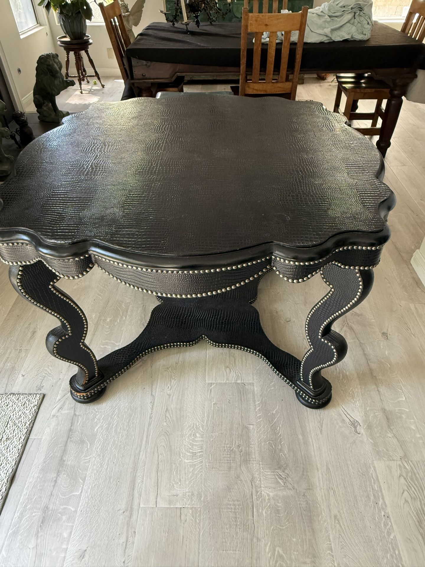 Black Leather Crocodile Table 47x47 X32tall