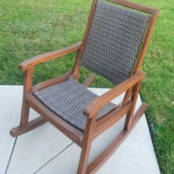 Outdoor Interiors Driftwood Grey Wicker & Eucalyptus Outdoor Rocking Chair