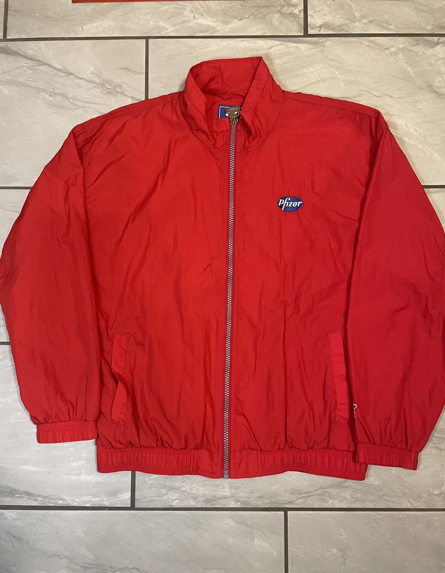 Pfizer Starter Jacket Sz Mens XL Red Vintage