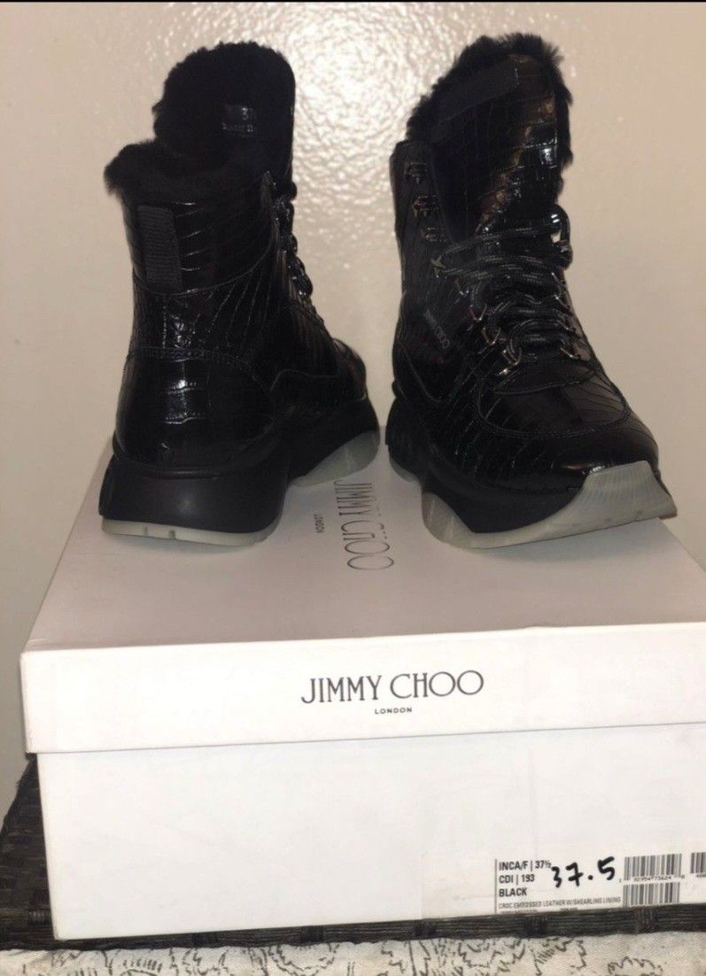 JIMMY CHOO Inca croc-effect leather
exaggerated-sole ankle boots