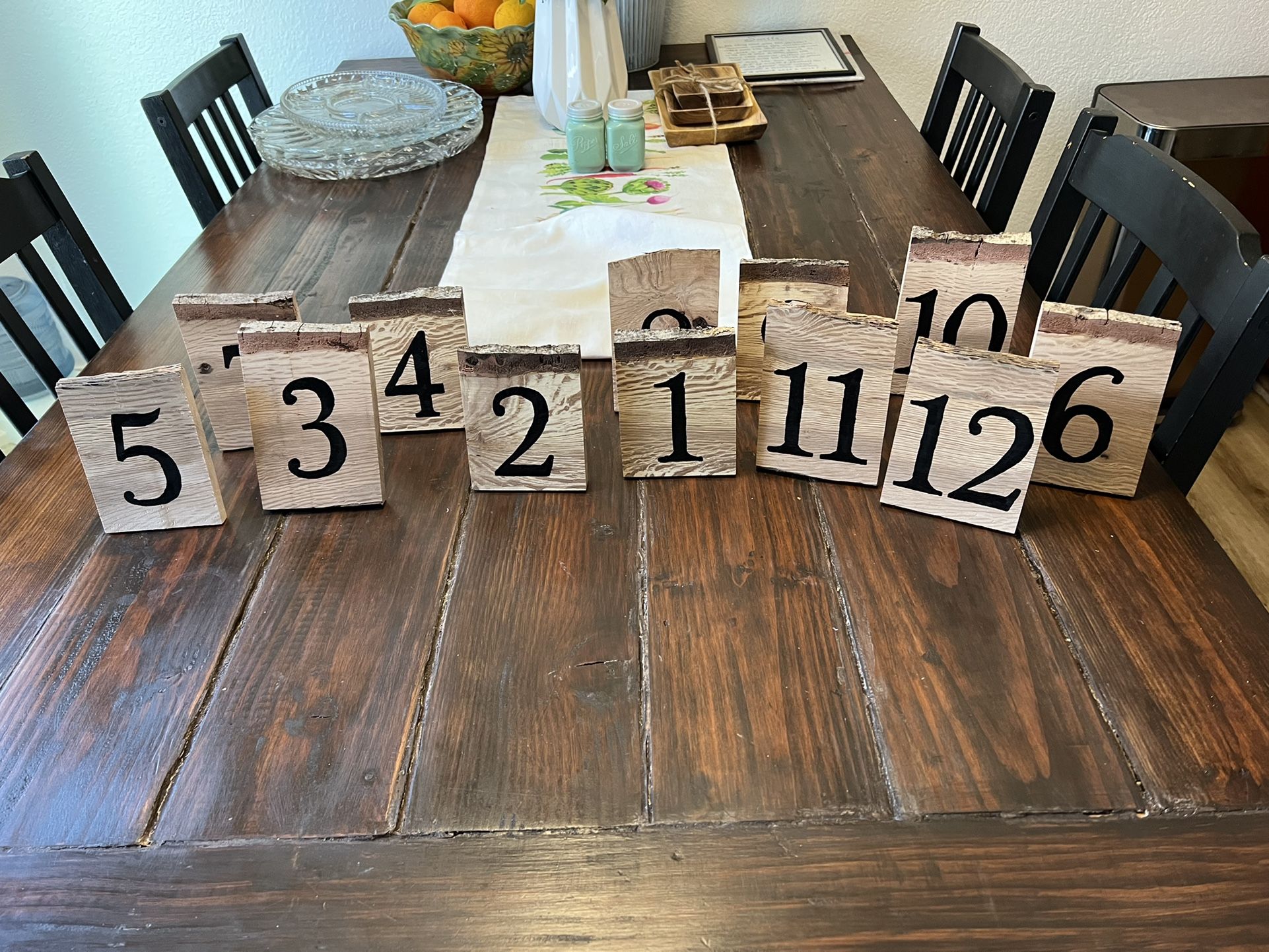 Handmade Wooden Table Numbers 1-12