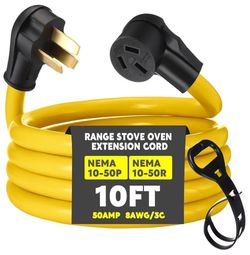 (Brand New in Box)  Relaxweex 10ft 10-50 50Amp Extension Cord Compatible with NEMA 10-50 Male Plug to 10-50 Female Receptacle, 50 A 3 Prong Electric R