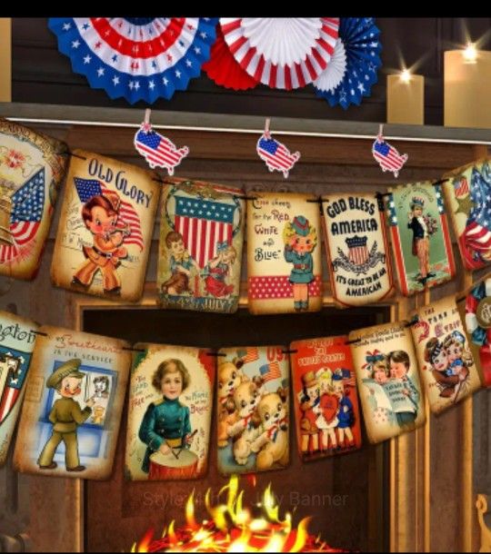 New 4th Of July Banner Home Decor Decoration Patriotic US Flag Retro Vintage Look