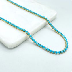18k gold filled 3mm Faux Turquoise Tennis Necklace 
