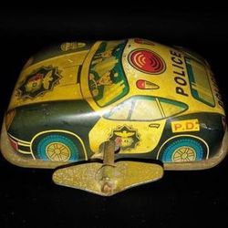 Vintage Porsche Police Car Wind Up Tin Toy 