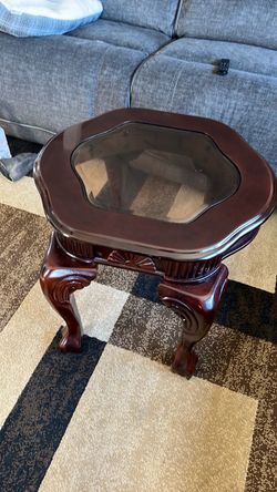 Cherry Wood End Table with Glass Top