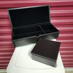 2 Sizes Black Leather Felt Lined Boxes