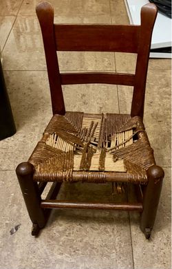 Antique Wood Rocking Chair with Rush Seat