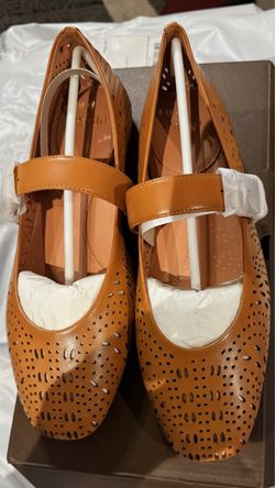 Tan Perforated Mary Jane Ballet Flats